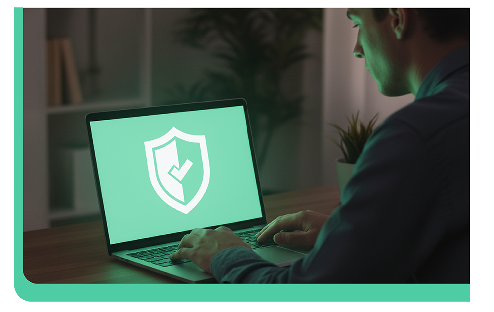 A man looking at the protection screen